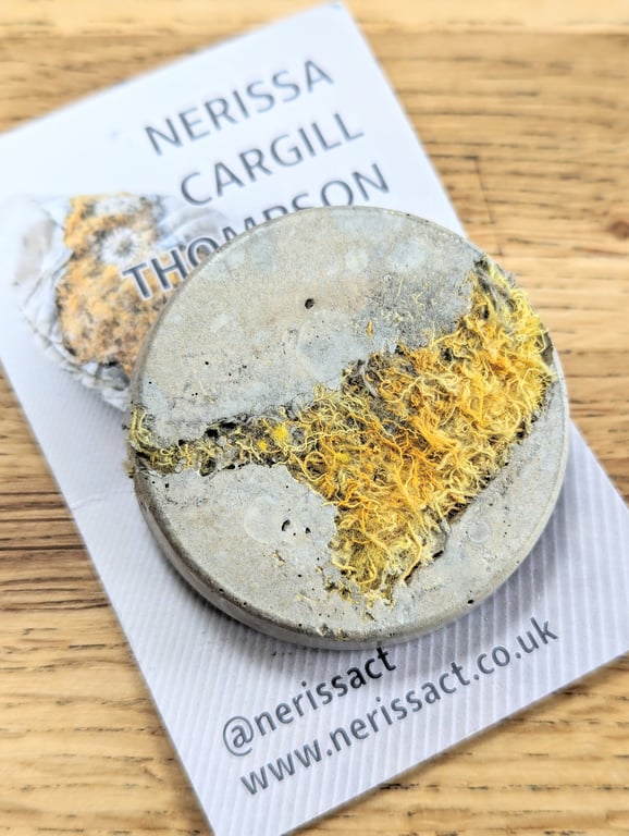 Mustard Yellow Textile and Concrete Mixed Media 50mm Round Brooches