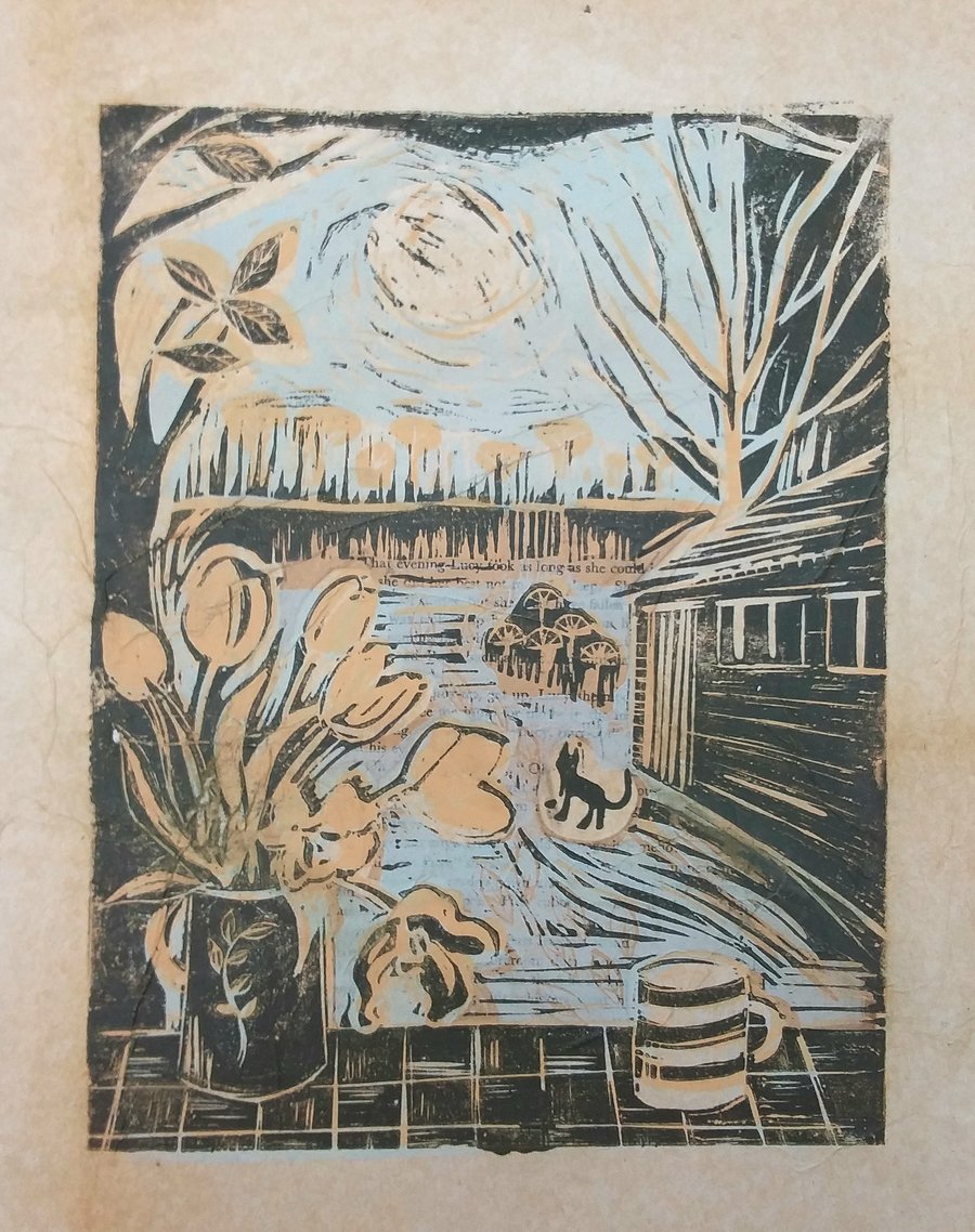 Winter Sun and Tulips - mixed media