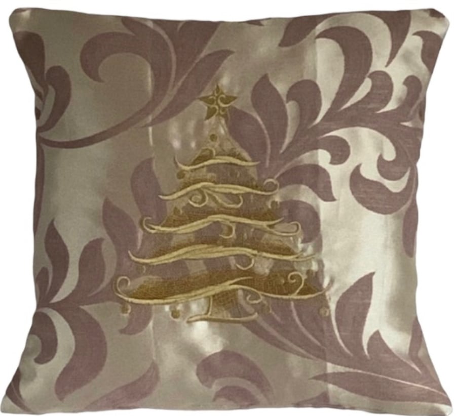 Baroque Gold Christmas Tree Embroidered Cushion Cover 14”x14” Last One