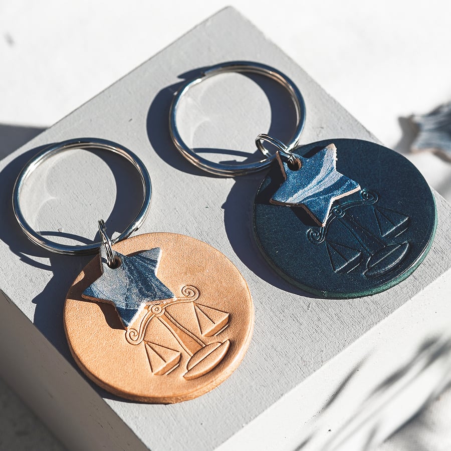 Libra Zodiac Leather Keyring