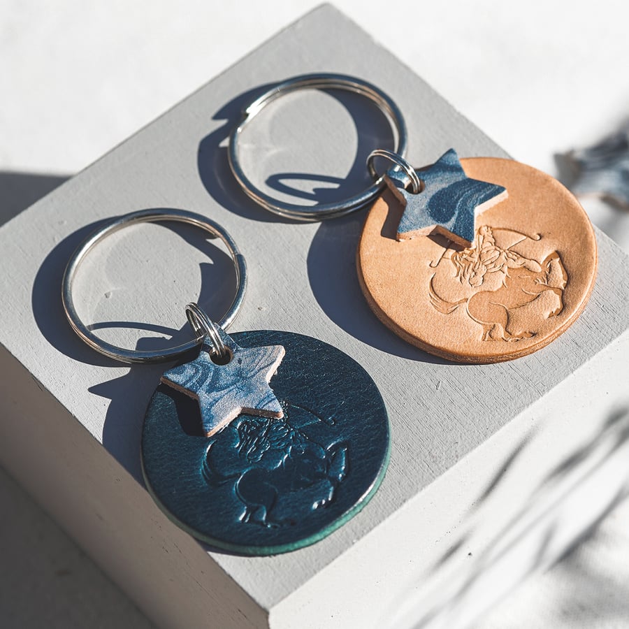 Sagittarius Zodiac leather keyring