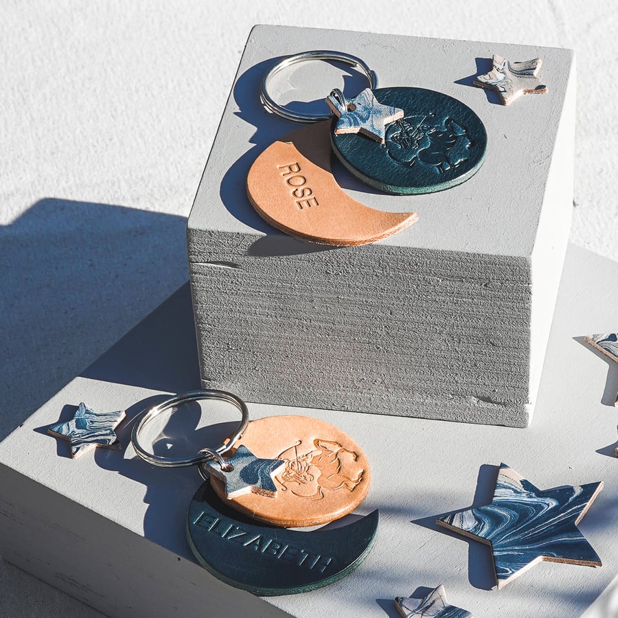 Personalised sagittarius Leather Zodiac keyring