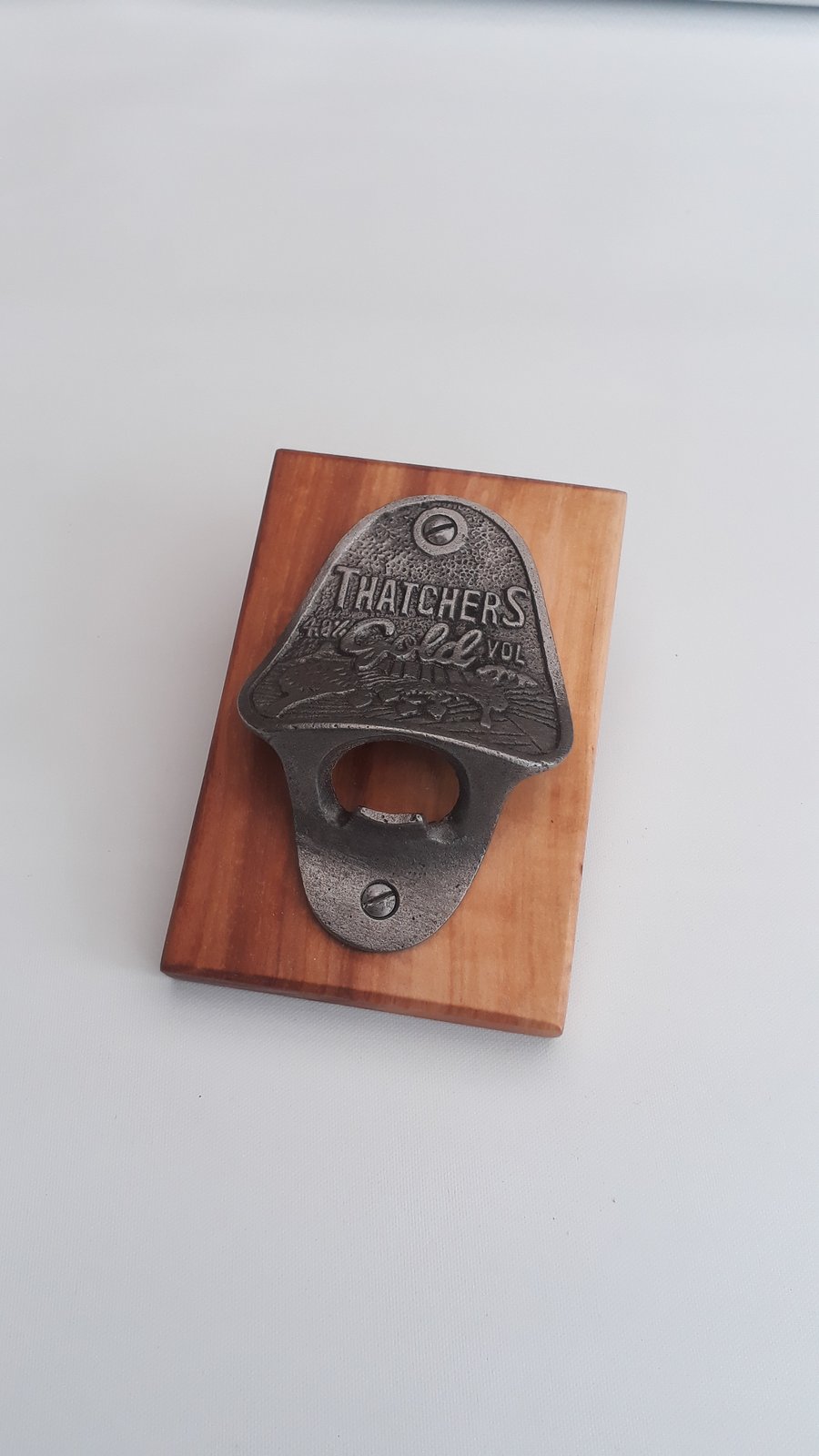 Thatchers Gold Somerset Cider Bottle Opener Mounte On Apple Wood