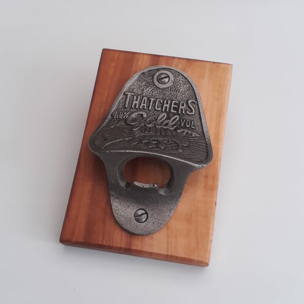 Thatchers Gold Somerset Cider Bottle Opener Mounte On Apple Wood