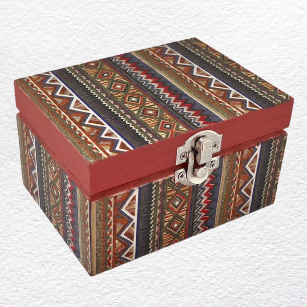 Patterned Stripe: Decoupaged Wooden Trinket Keepsake Box 12cm (4.75”)