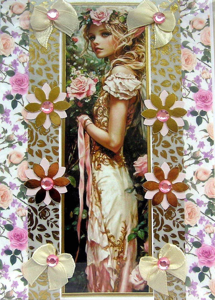 Fairy Princess - Hand Crafted Decoupage Greeting Card - Blank - 3183