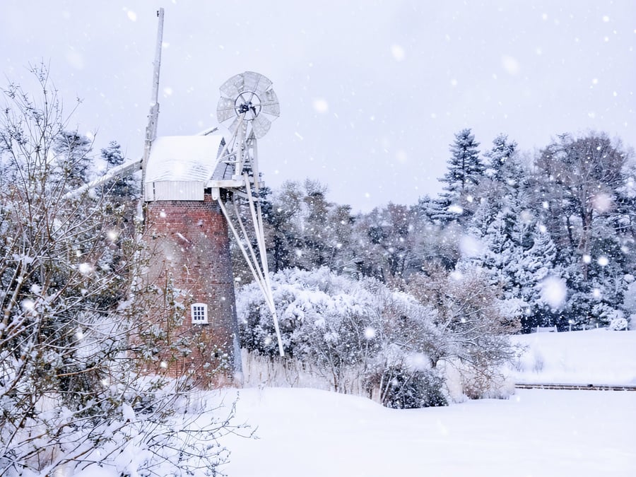 Windmill Norfolk Broads Winter Norfolk Christmas Greeting Card A5