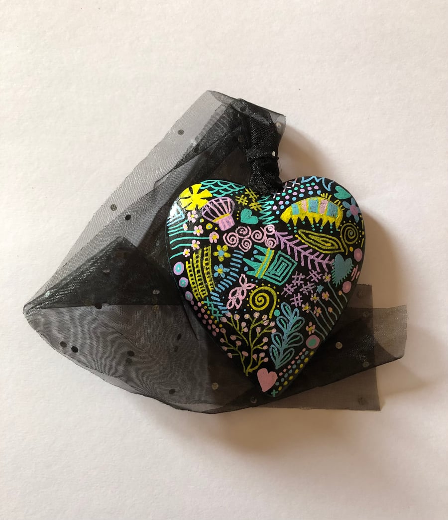 Pretty hand painted wooden heart