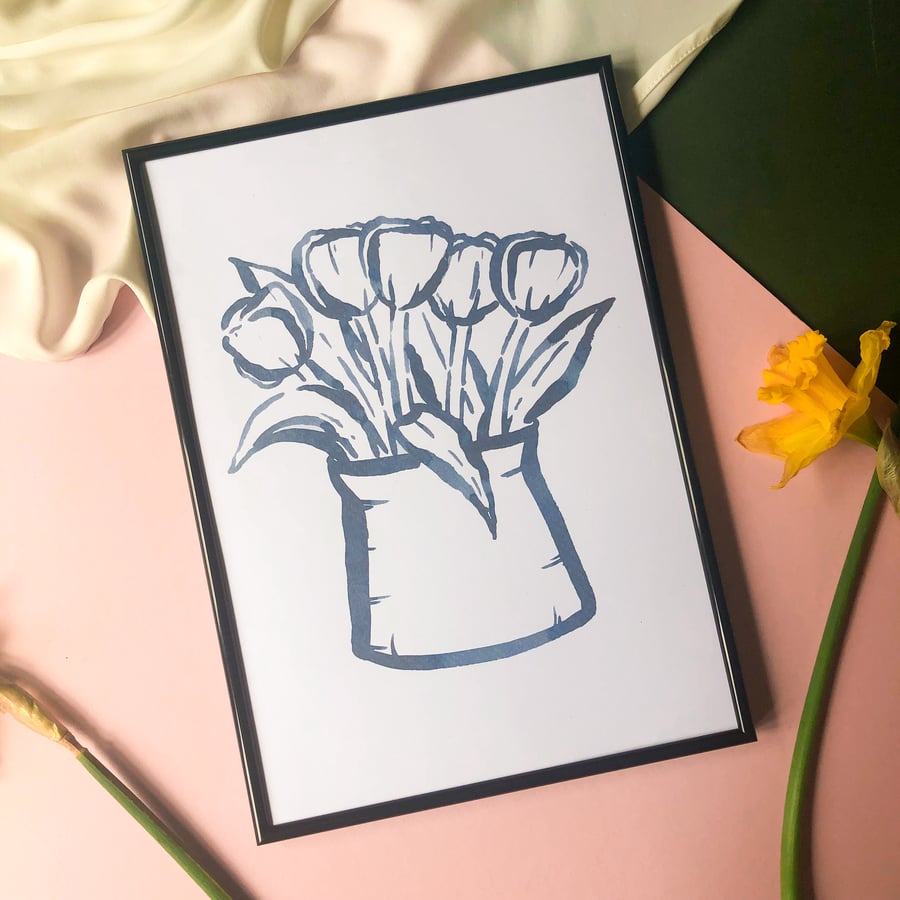 Vase of Tulips Print: Botanical Wall Art, Eco Friendly Home Decor