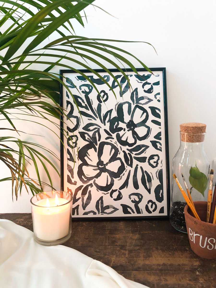 Blue Wildflower Camellia Ink Print A3