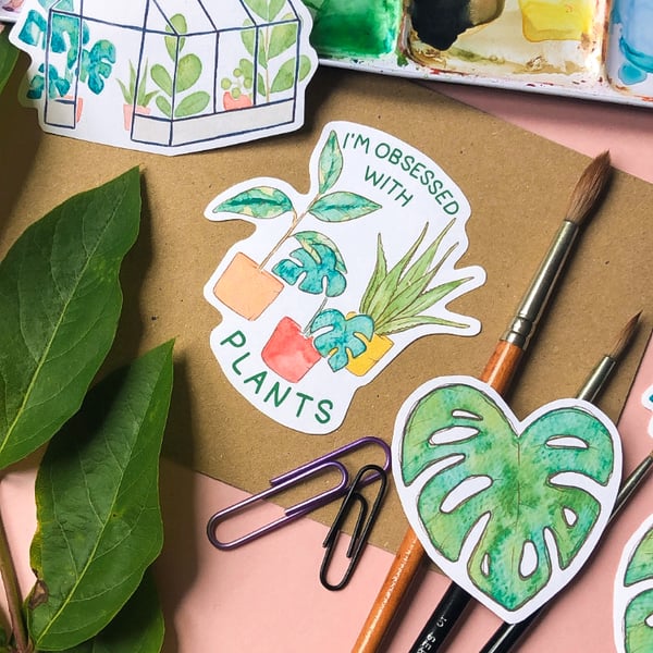 Plant Lover Sticker Set Multipack: Monstera, Plant Obsessed, Greenhouse Stickers