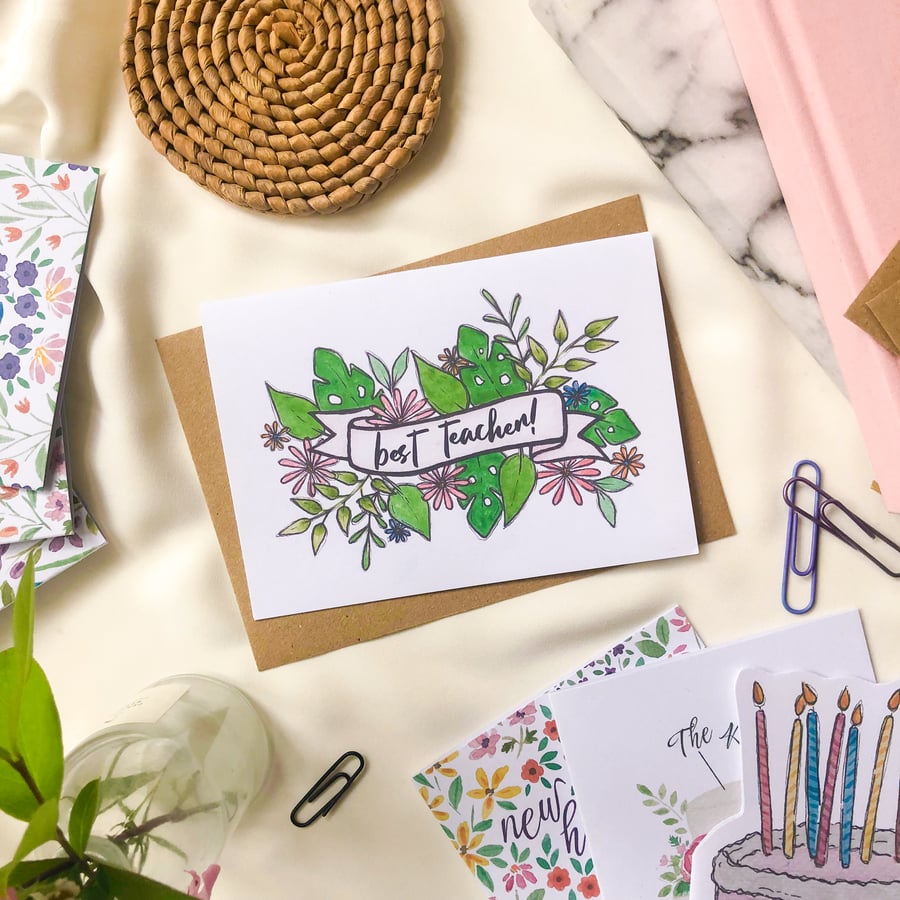 Tropical Plants Best Teacher Card - End Of Term Card