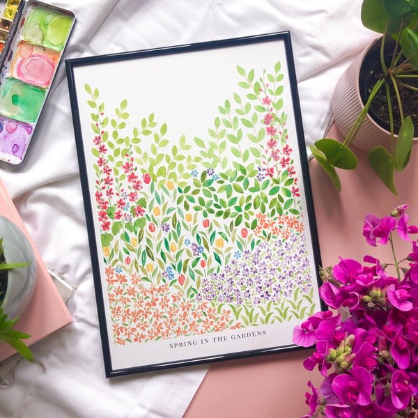 A3 Spring Flowers Garden Print A4