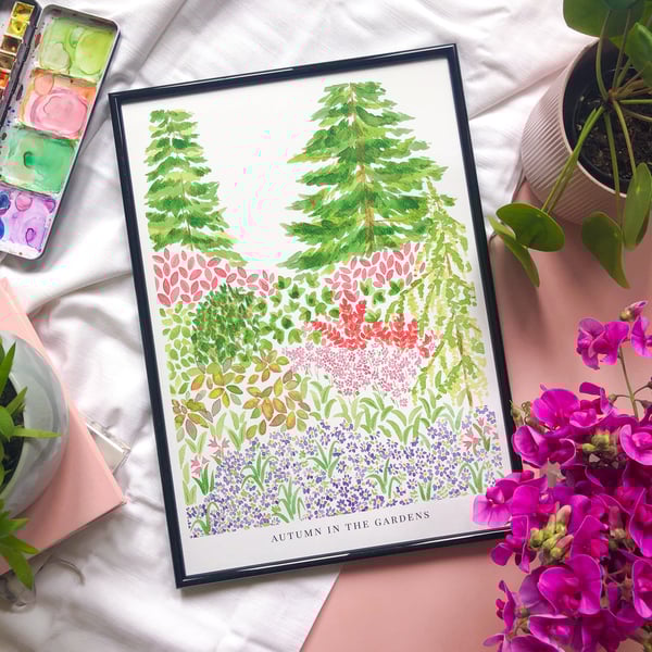 Autumn Art Print A3, Autumnal Garden A4