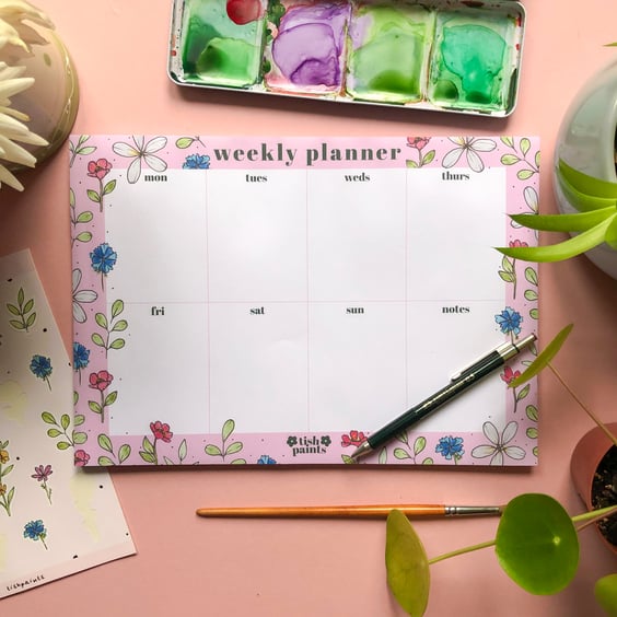 Floral A4 Weekly Planner - Wildflowers, Female Stationery, Day of the week plan