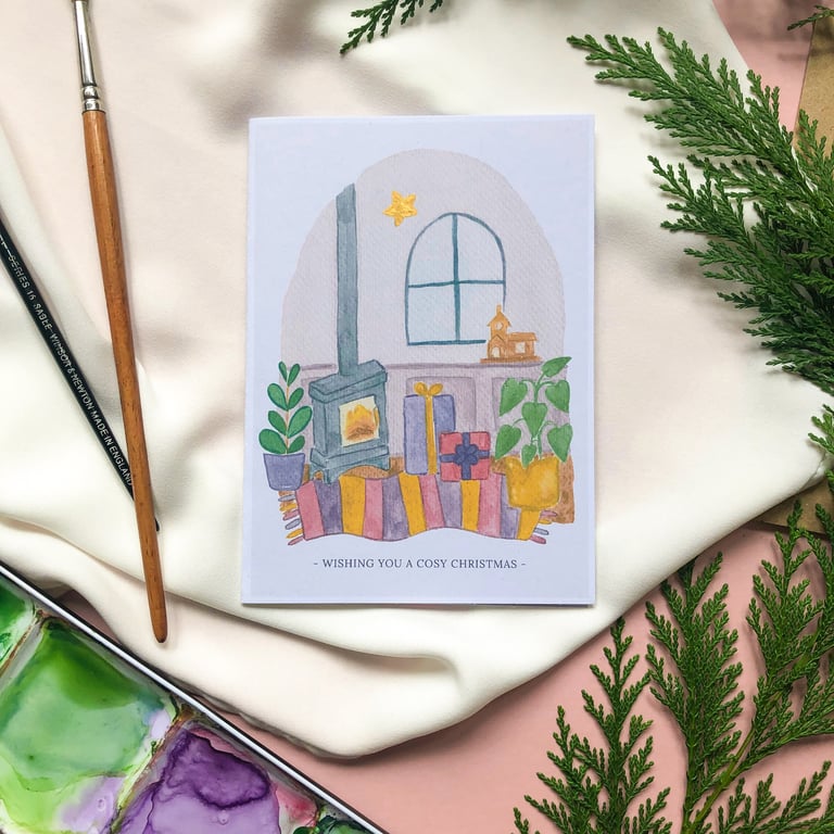 Wishing You A Cosy Christmas Card - Log Burner, Cosy Christmas A6 Cards