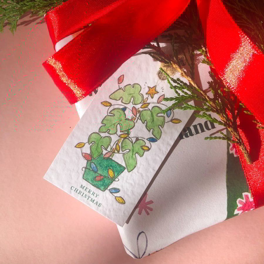 Monstera Christmas Gift Tags Pack of 4, Pack of 8 Recycled Christmas Lights 