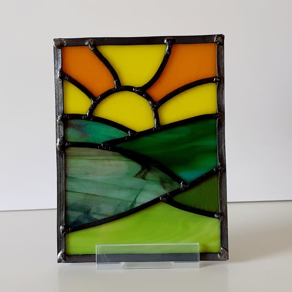 Leaded stained glass landscape panel