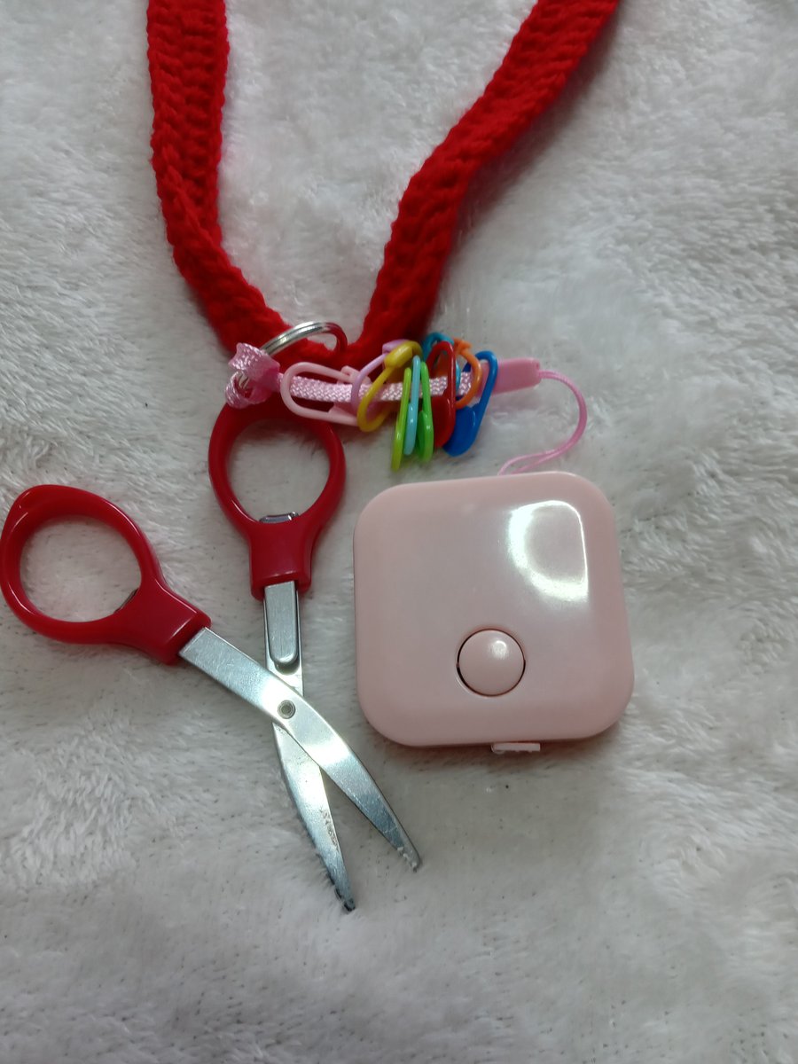 red neck strap with crochet accessories