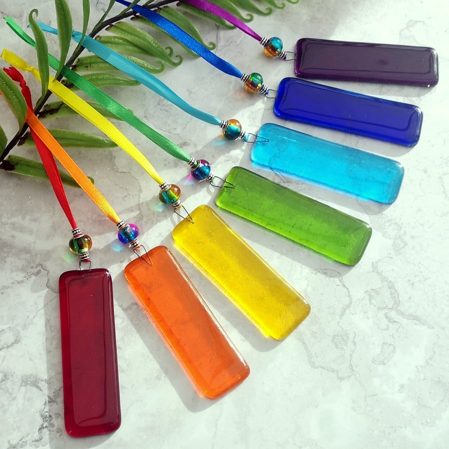 Handmade Fused Glass Rainbow Drops Hanging Tree Decoration Glass Suncatcher 