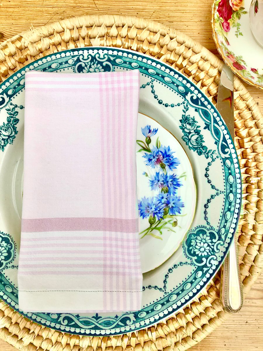 Set of Four Pink and White Checked Napkins