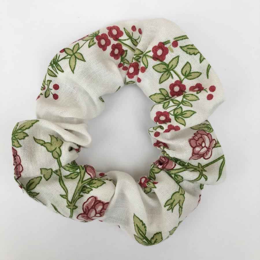 Red and White Floral Scrunchie
