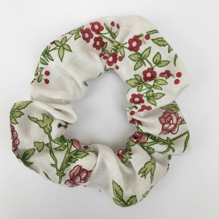 Red and White Floral Scrunchie