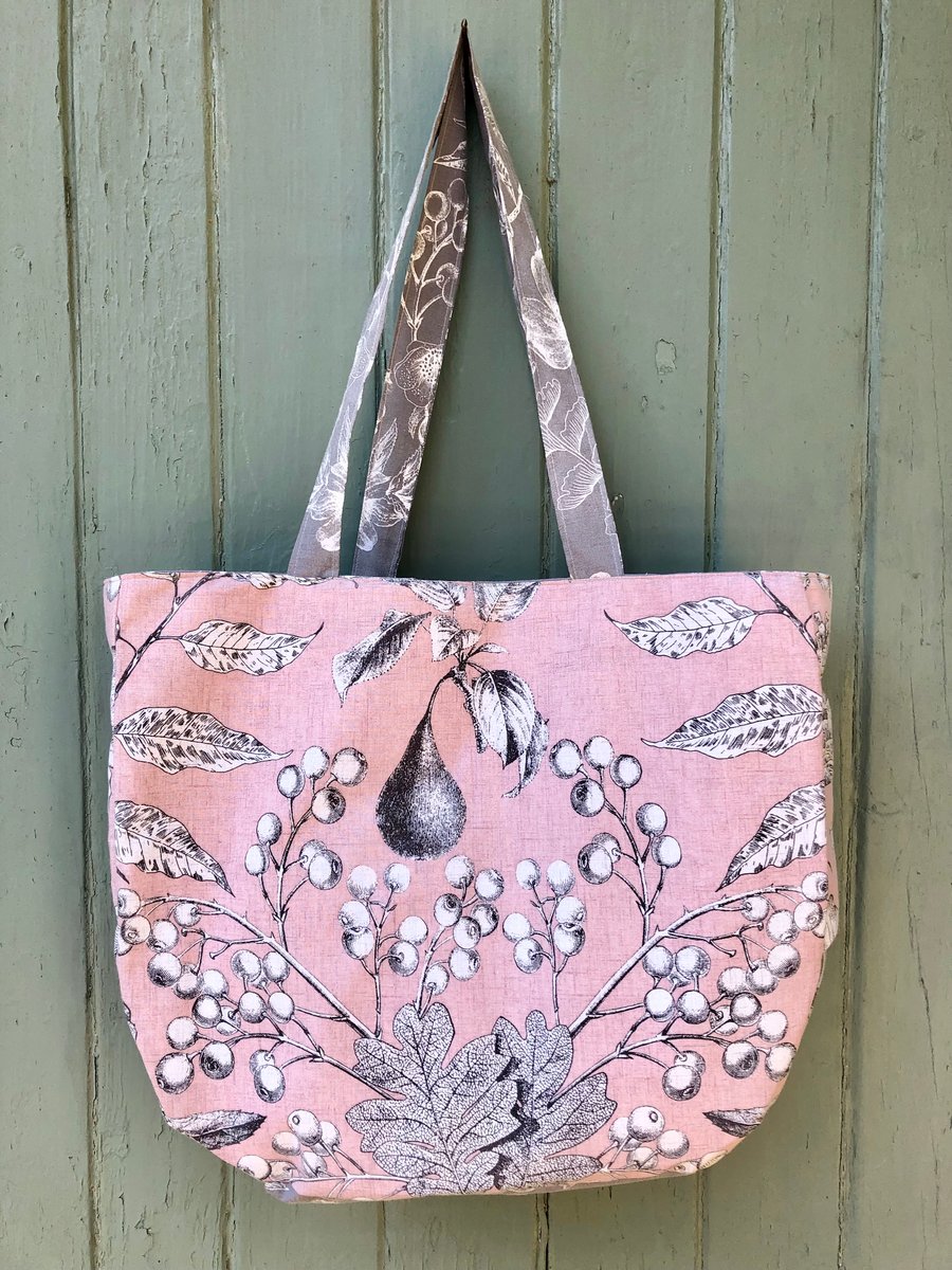 Pink and Grey Floral Patterned Bag