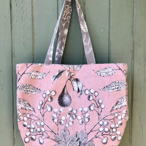 Pink and Grey Floral Patterned Bag