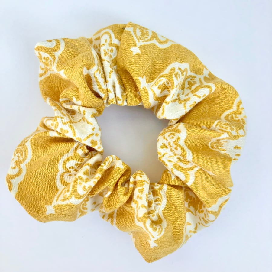 Yellow and White Patterned Scrunchie