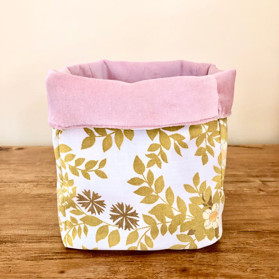 Pink and Floral Reversible Storage Basket