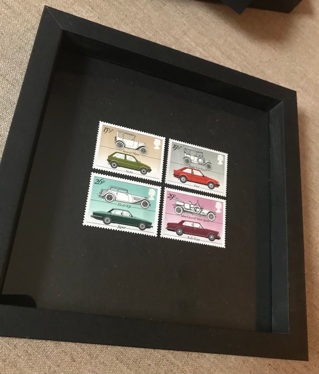 Cars 1982 Framed set mint postage stamps Art