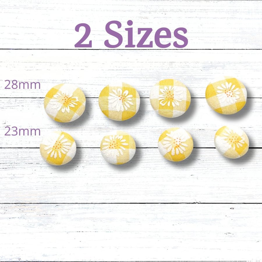Handmade Fabric Covered Buttons, Set of 4, Yellow