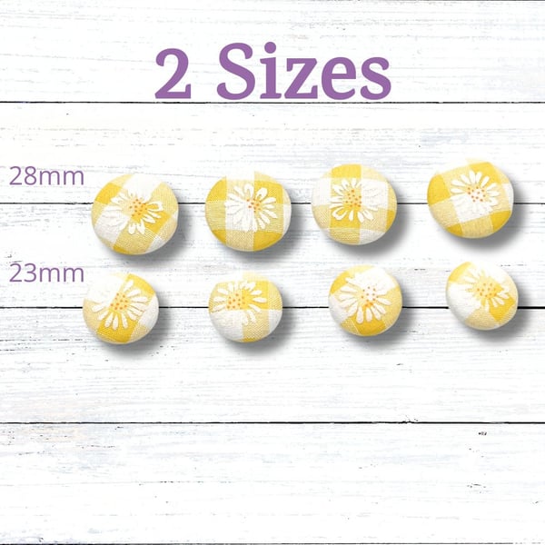 Handmade Fabric Covered Buttons, Set of 4, Yellow