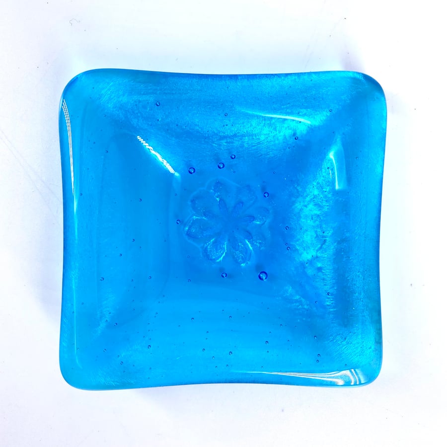 Turquoise Fused Glass Trinket Dish