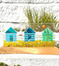 Beach Huts - Fused Glass Panel set in Hand Crafted Wood Holder