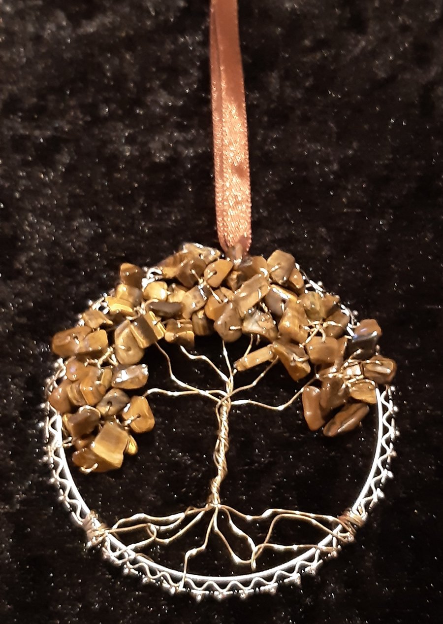 tigers eye Crystal tree of life bangle hangers on a ribbon 