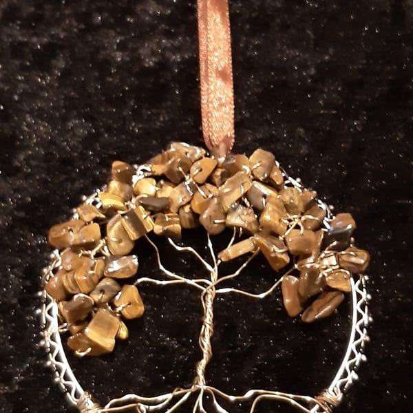 tigers eye Crystal tree of life bangle hangers on a ribbon 