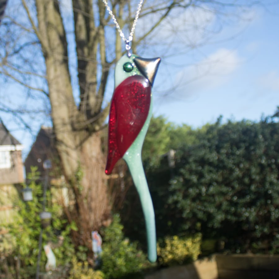Green  and Red Glass Parrot Hanger - 3101