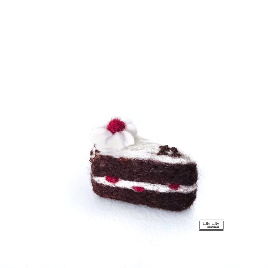 Miniature Black Forest Gateau cake slice, needle felted by Lily Lily Handmade