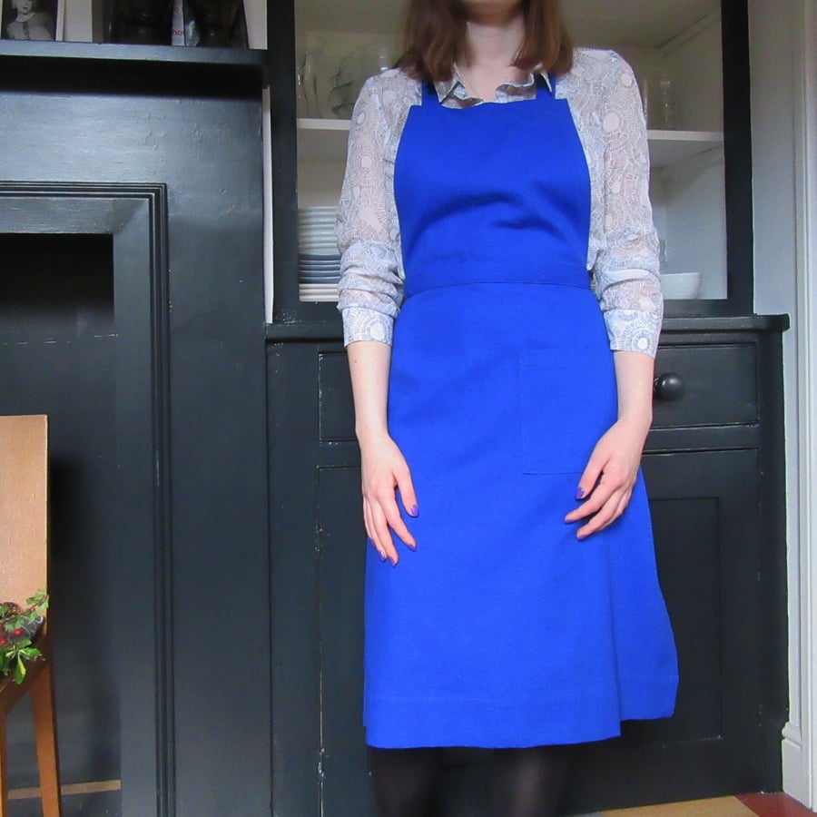 Womens Retro Style Bib Apron - royal blue canvas work apron No19:3