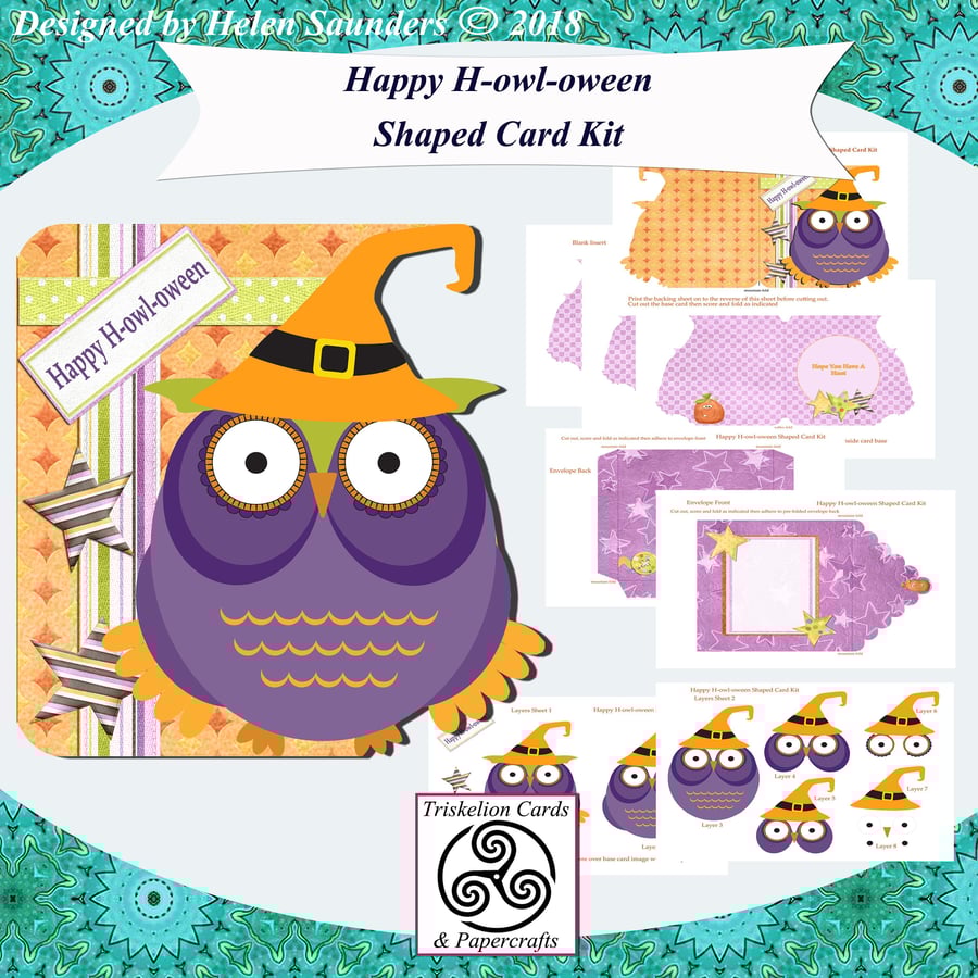 Printable Happy H-owl-oween Owl Shaped 3D Decoupage Halloween Card Making Kit