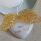 Personalised Angel Wings Memorial Heart Hanging - Remembrance Keepsake