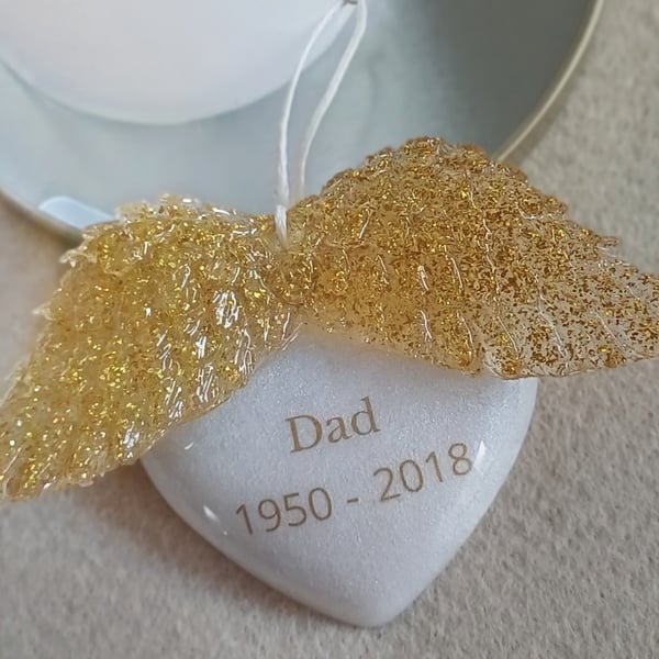 Personalised Angel Wings Memorial Heart Hanging - Remembrance Keepsake