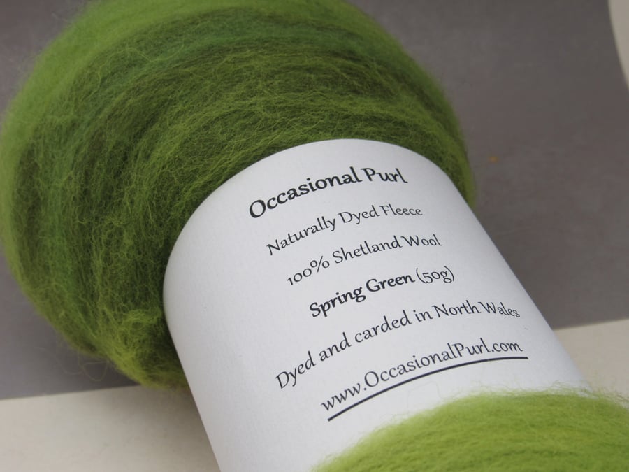 50g Indigo Spring Green Naturally Dyed Shetland Wool Batt