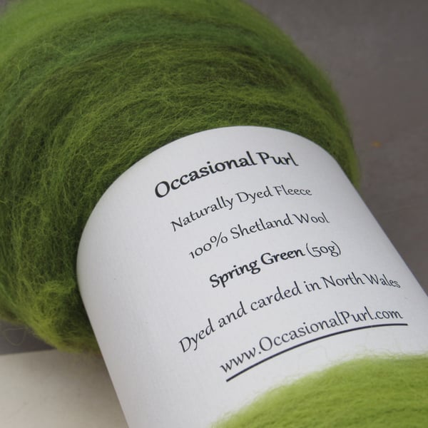 50g Indigo Spring Green Naturally Dyed Shetland Wool Batt