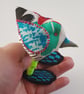 Multicoloured Freestanding Fabric Bird Ornament - Textile Folk Art Decor