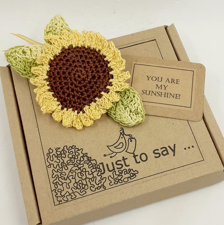 Crochet Sunflower Brooch -  Alternative to a Greetings Card 