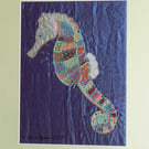Textile Art Free Machine Embroidery patterned sea horse picture.