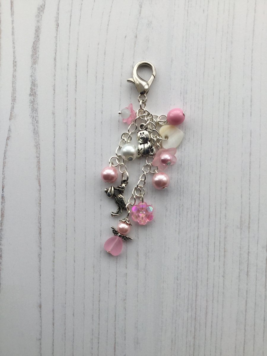 Pink and White Beaded Nappy Bag Charm